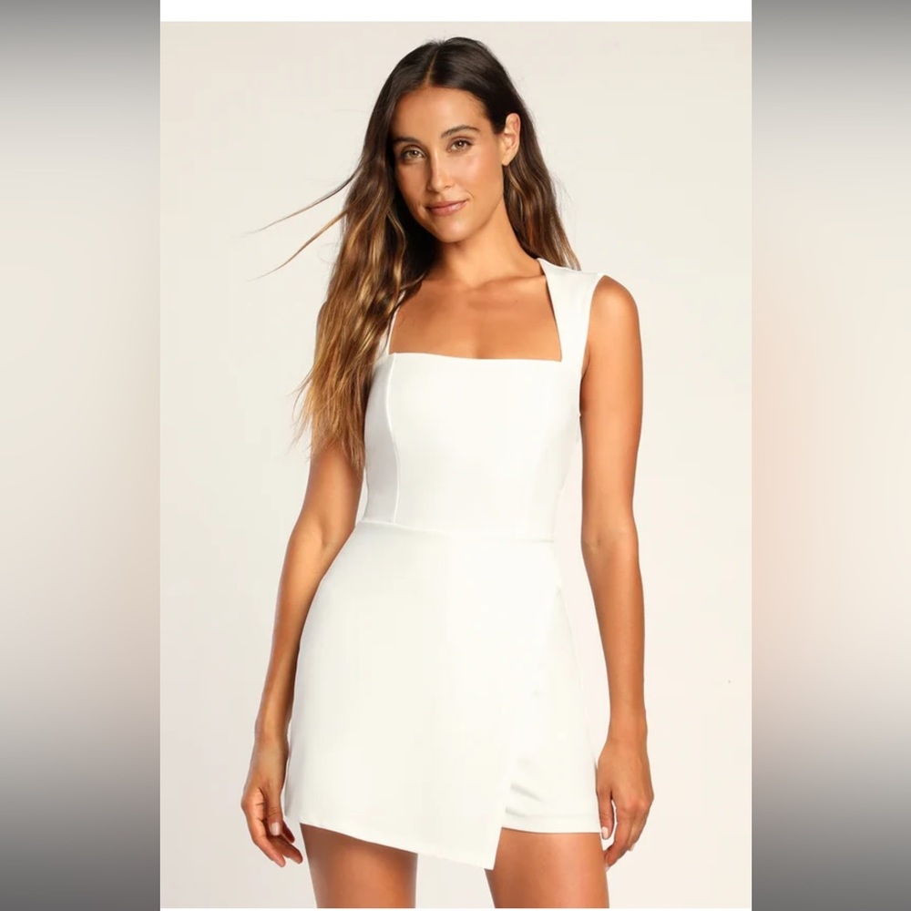 Lulus Enticing Endeavors White Square Neck Sleeveless Skort Romper